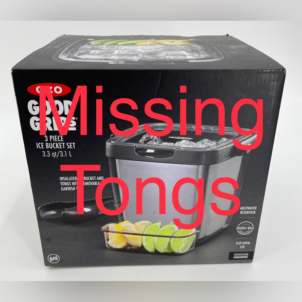 OXO Good Grips 3 Piece Ice Bucket Set 3.3qt Insulated ***MISSING‎ TONGS** New
